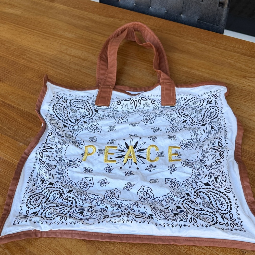 Peace Bandana Tote with Faux Leather lTrim